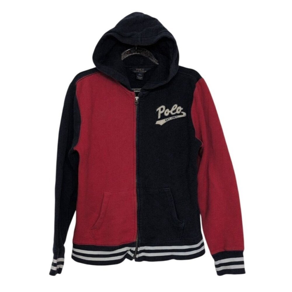 Polo Ralph Lauren 67 Hoodie Boys Size Large Blue Red Hooded Full Zip Jacket
